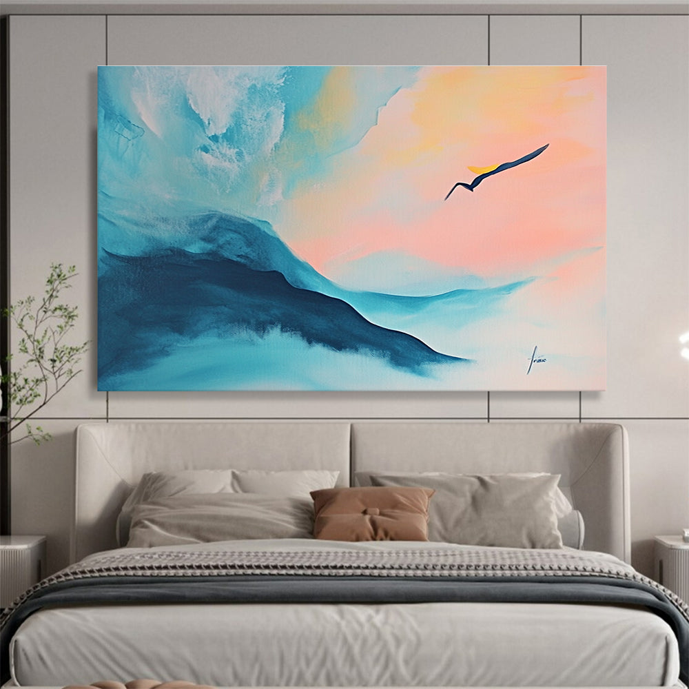 Colorful Abstract Painting of Mountains and a Bird in Flight DYP145