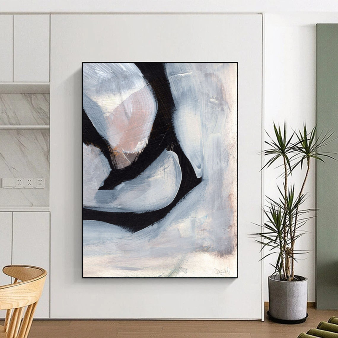 Gray and Black Layered Shapes Abstract Painting ADGE228