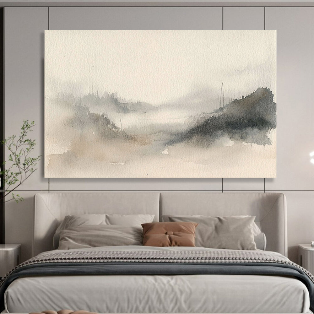Grey - Toned Misty Landscape Abstract Watercolor Painting DYP140