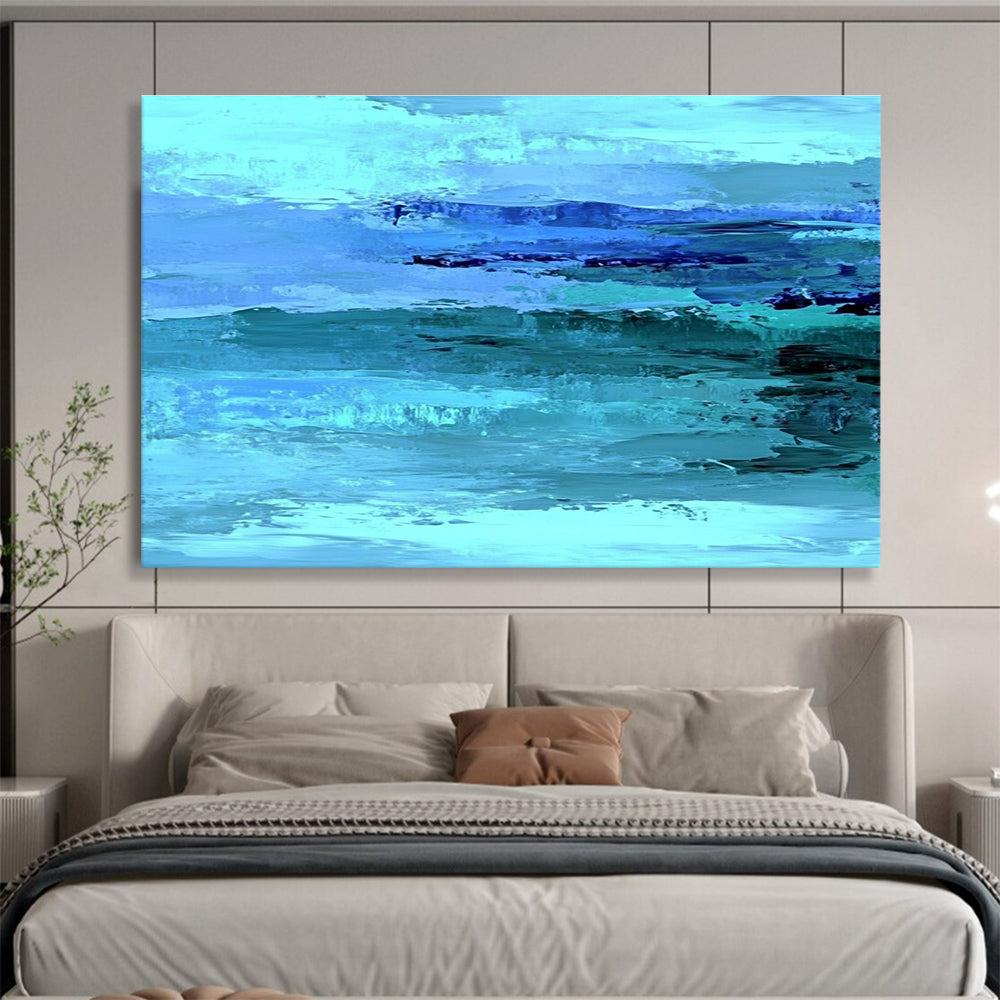 Blue and Turquoise Abstract Painting with Flowing Shapes DYP196