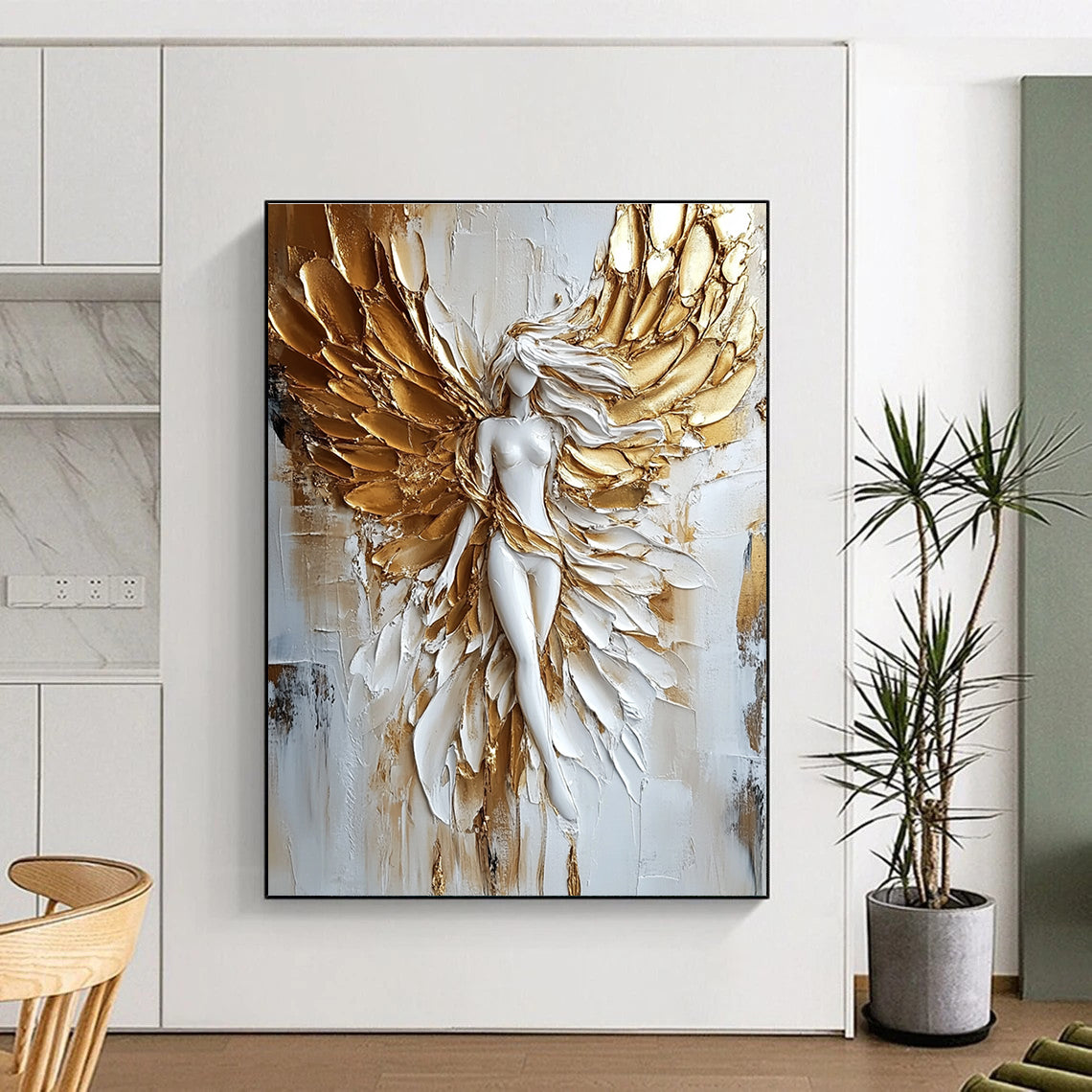 Abstract painting featuring white alliums with light purple accents on a soft greens and blues background, evoking a dreamy spring atmosphere.STSC1472
