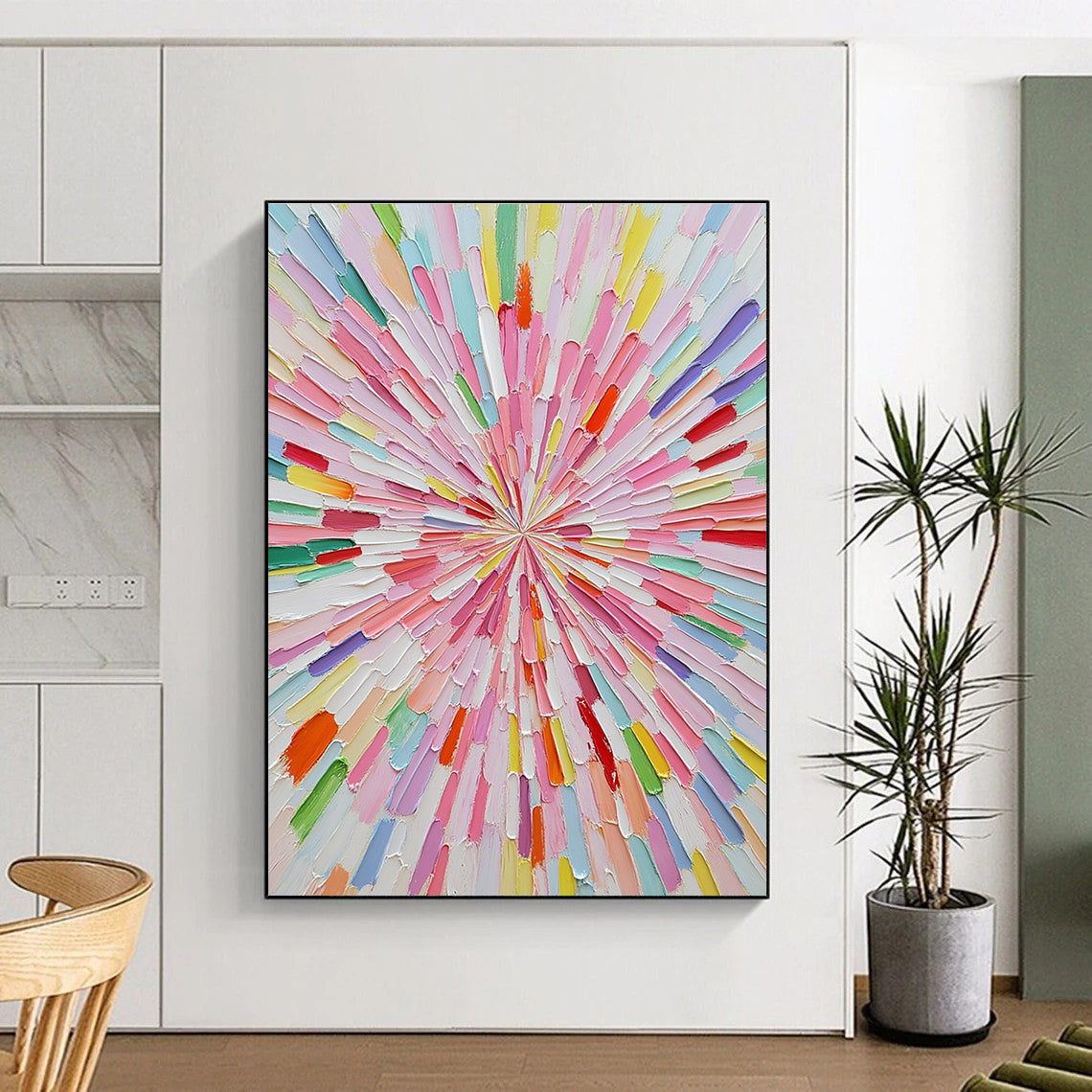 Colorful Radiant Abstract Painting with Vibrant Burst GER124