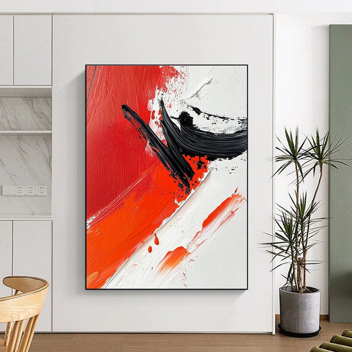 Red and Black Dynamic Abstract Painting with Bold Brushstrokes GER652