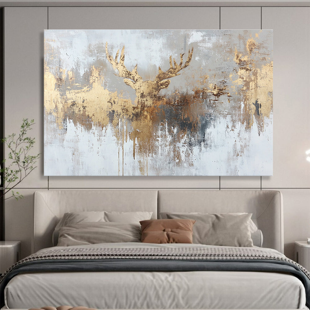 Gold and Gray Abstract Painting with a Golden Deer Silhouette DYP393