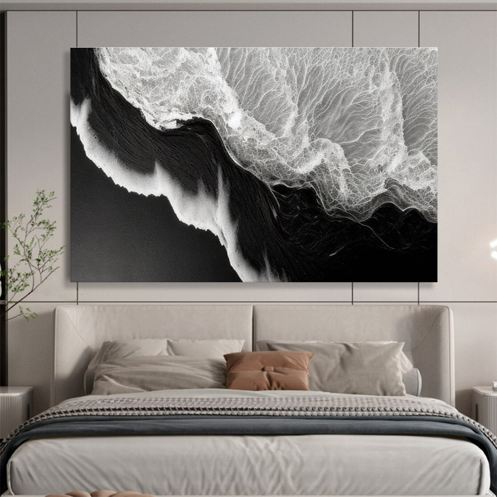 Black White Wave Abstract Painting THY074