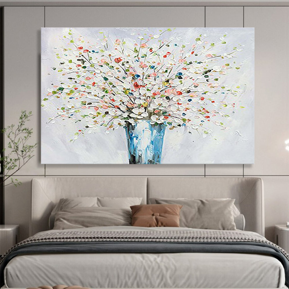 White Flower Vase Abstract Painting with Colorful Accents THY220