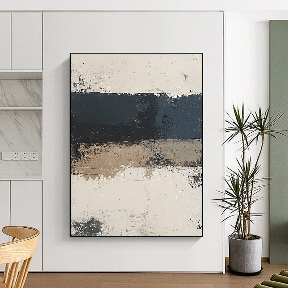 Black and Beige Abstract Painting with Textured Layers GER500