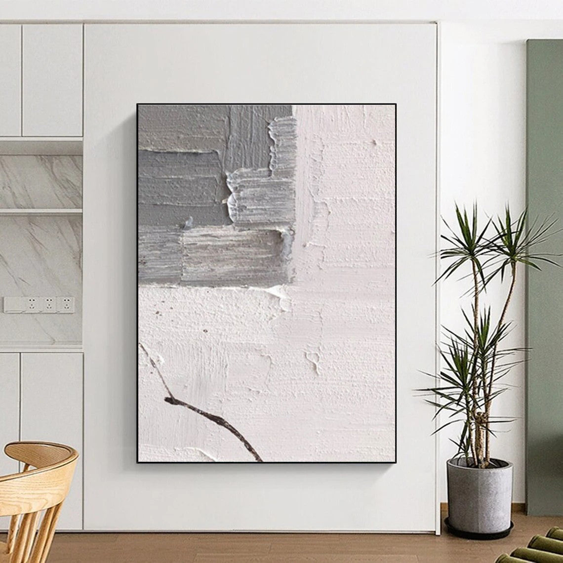 Gray and White Textured Abstract Corner Painting ADGE361