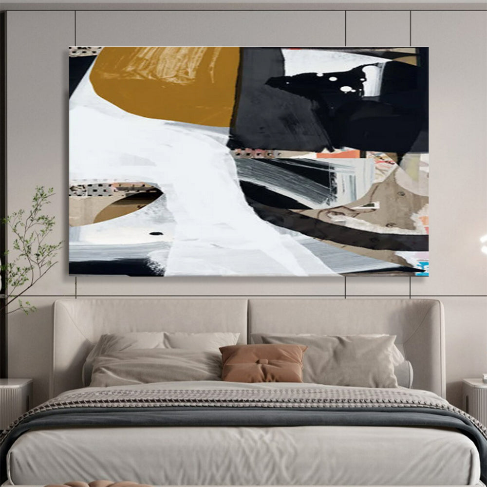 Collage - style Abstract Painting with Black White and Brown THY127