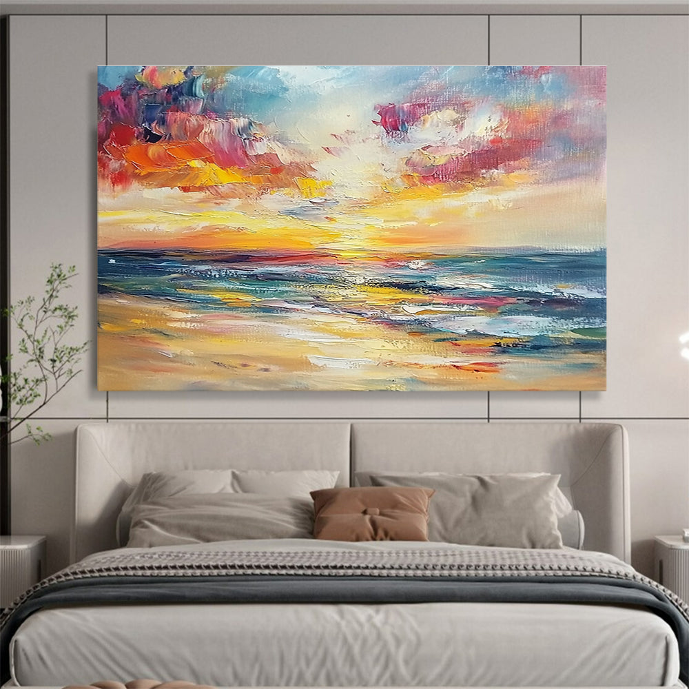 Colorful Seaside Sunset Abstract Painting with Vivid Hues DYP169