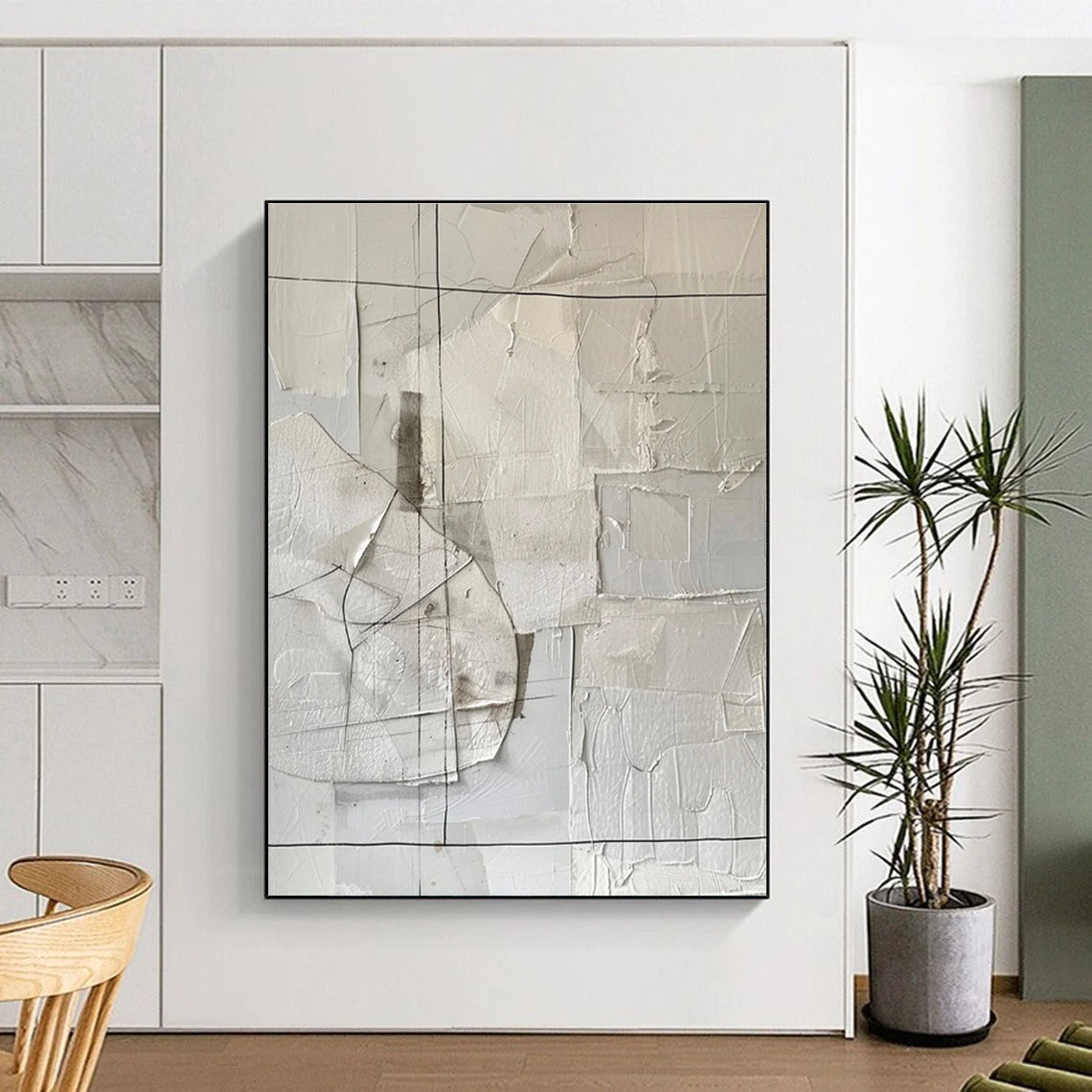 White Grey Black Abstract Textured Painting ADGE017