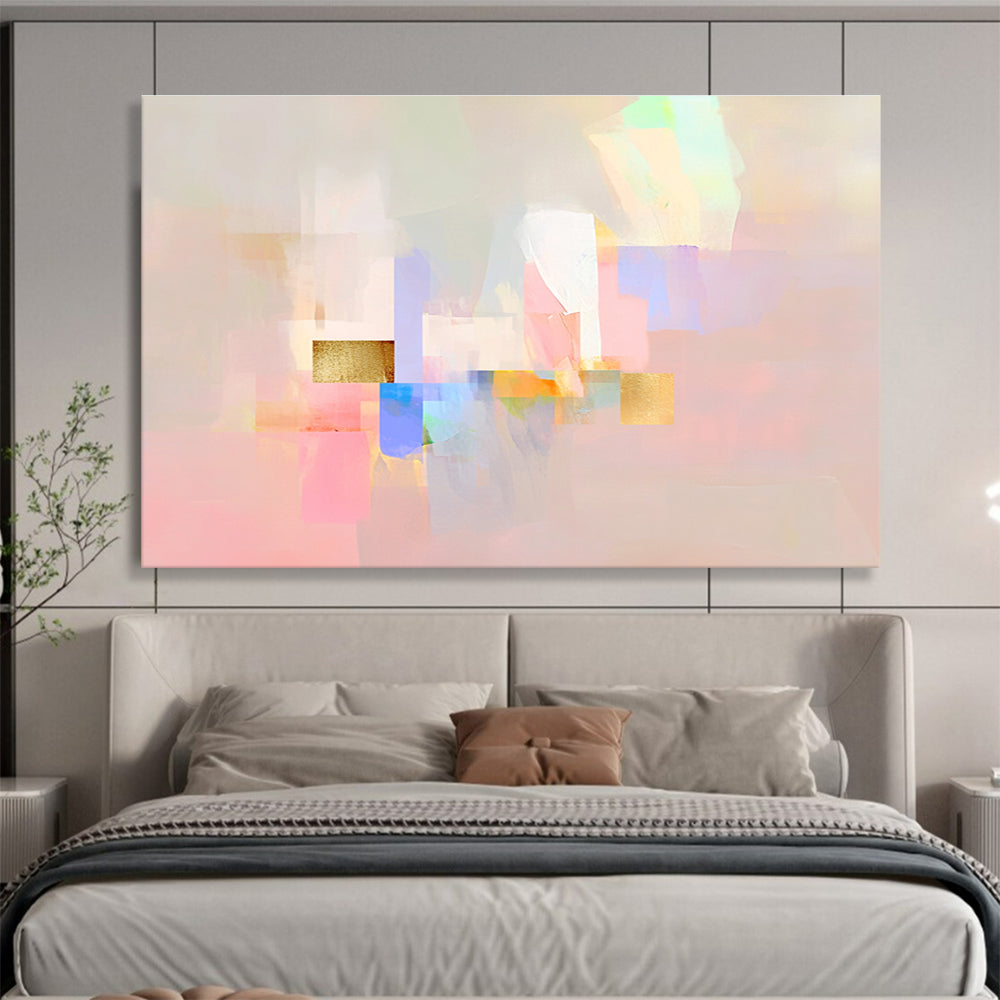 Soft Color Block Abstract Painting with Gold Accents DYP204