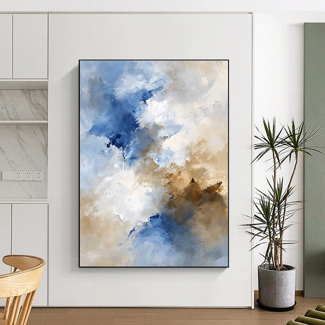 Blue and Beige Abstract Painting with Soft Cloud - like Textures GER370