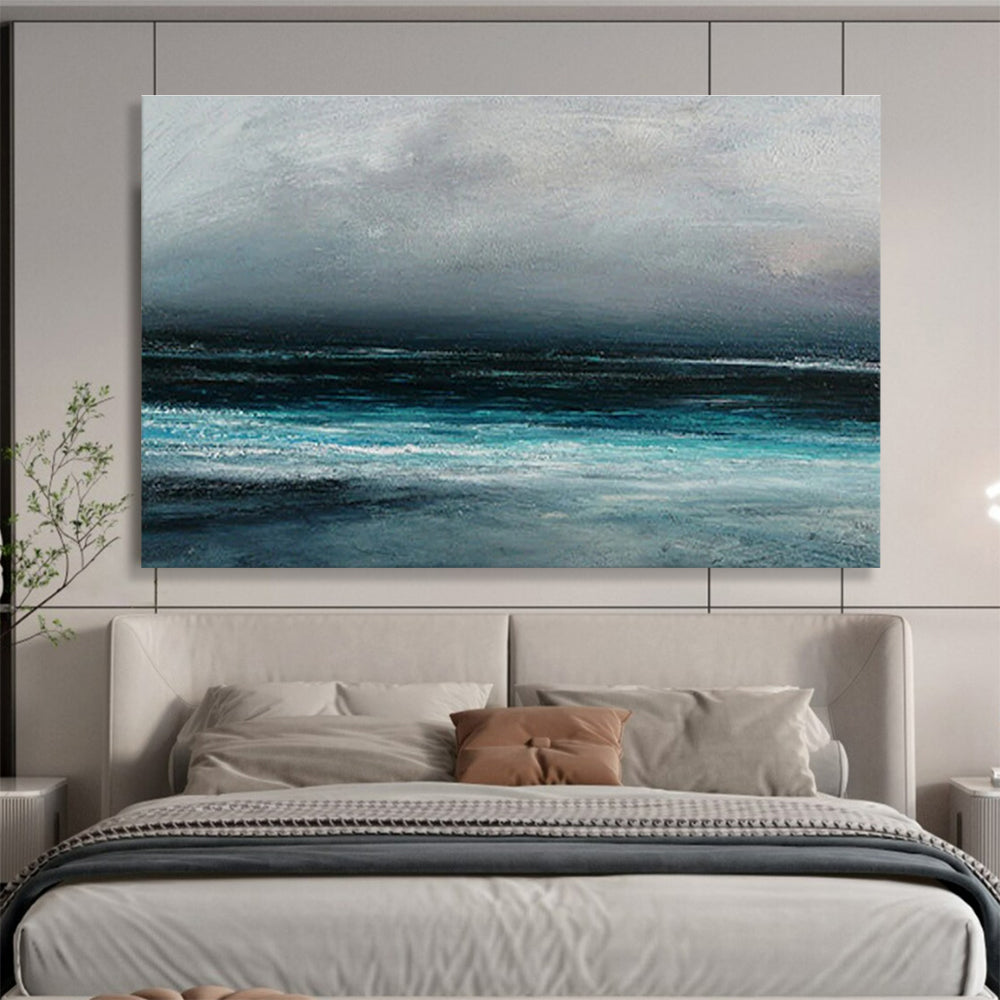 Grey Blue Dark Sea Abstract Painting THY034