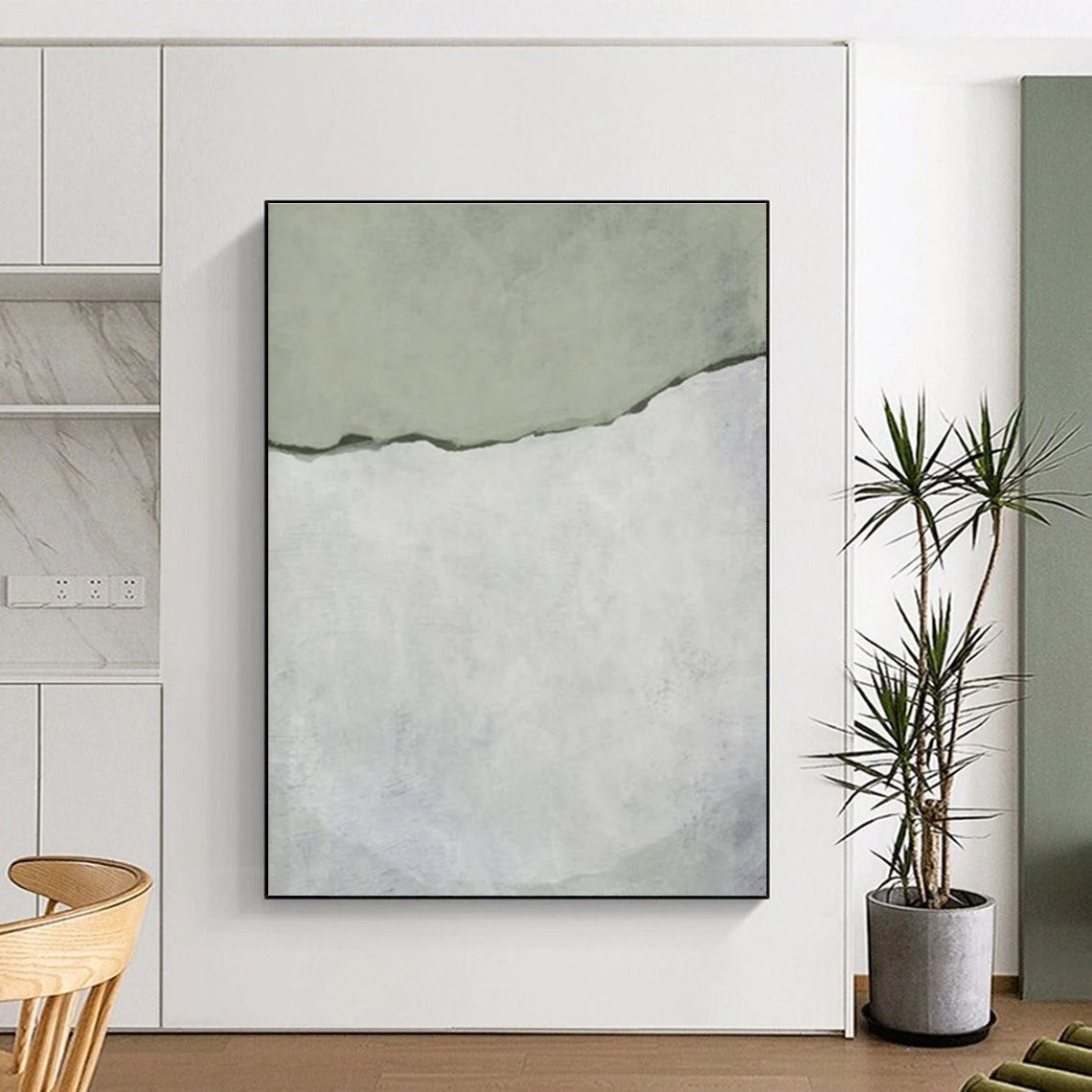 Green and Gray Abstract Tear Painting ADGE241