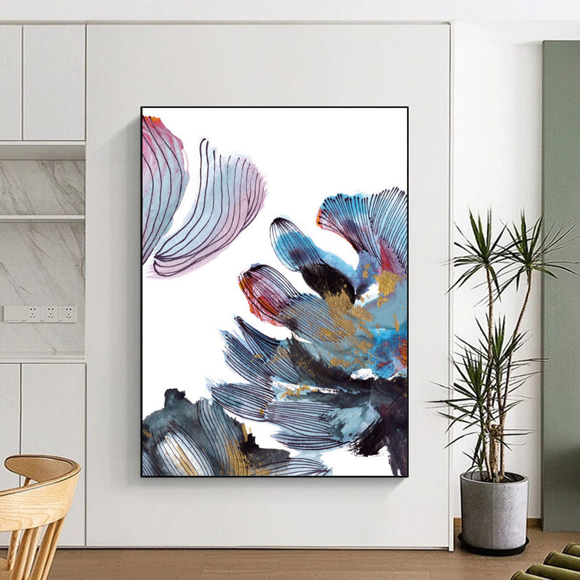 Floral Abstract with Colorful Petals and Gold Accents Painting ADGE199