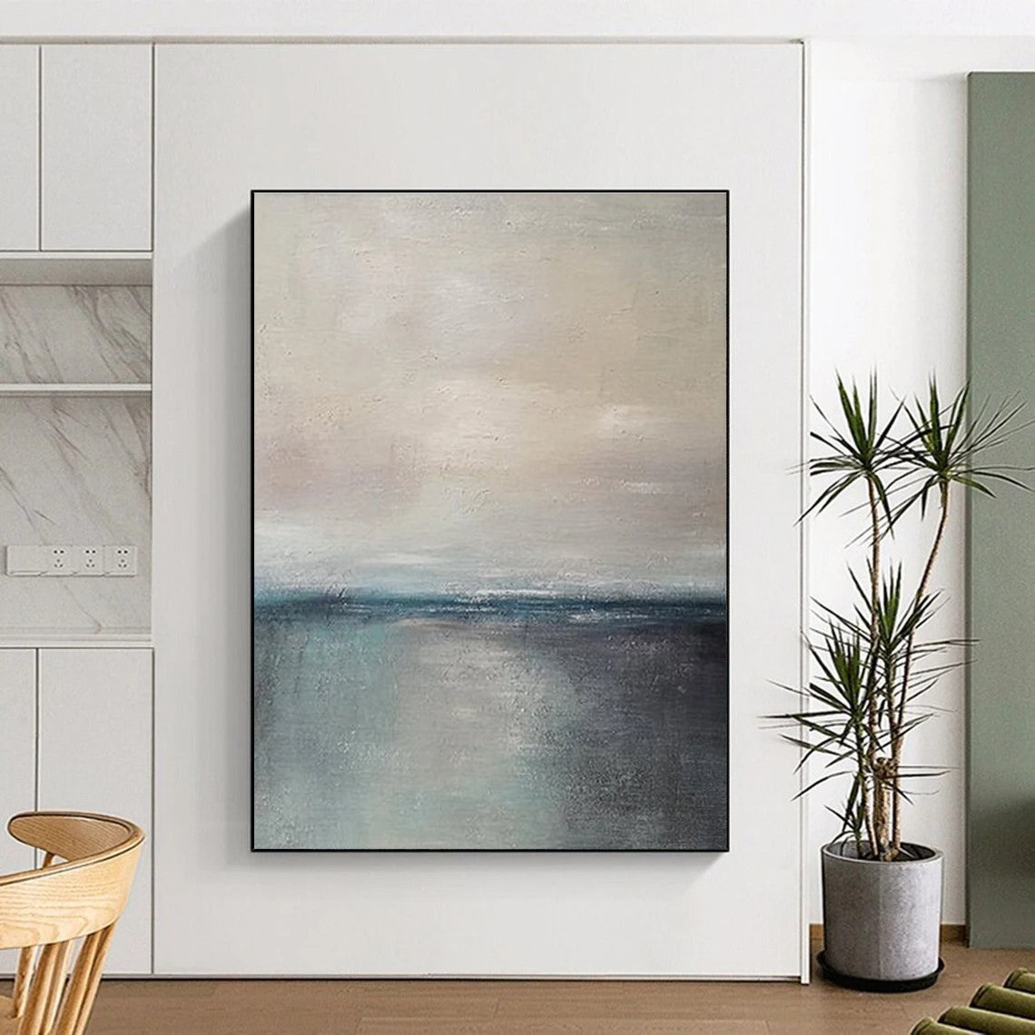 Beige Grey Blue Minimalist Abstract Painting ADGE034
