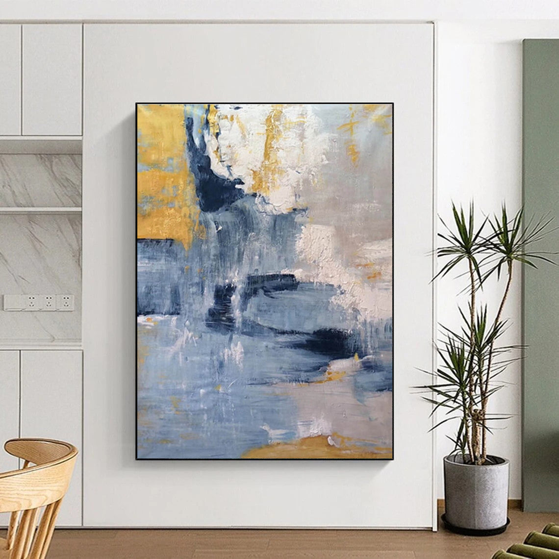 Blue Gray and Gold Abstract Painting ADGE253