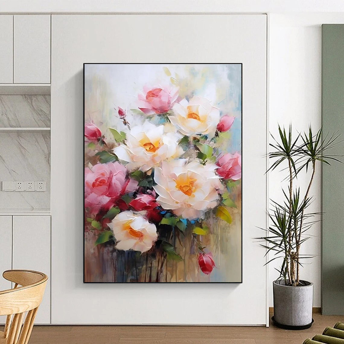Soft Floral Abstract Painting with Gentle White and Pink Tones ADGE429