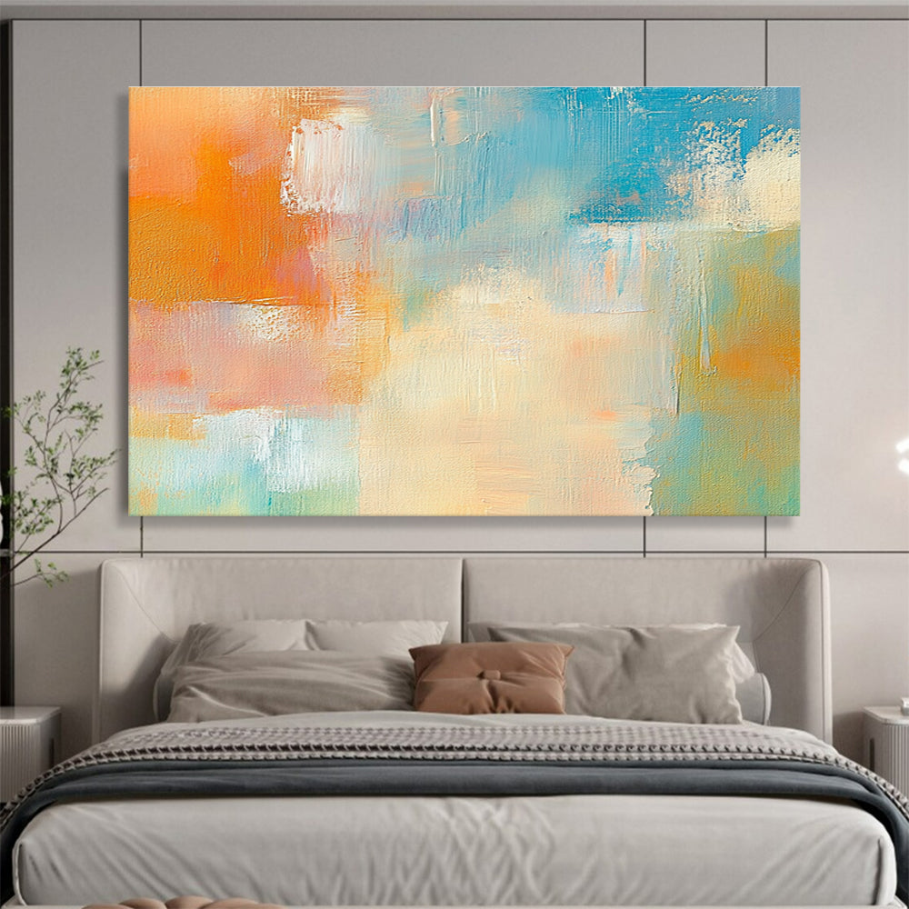 Colorful Abstract Blocks Painting with Orange Blue and Pink Hues DYP283