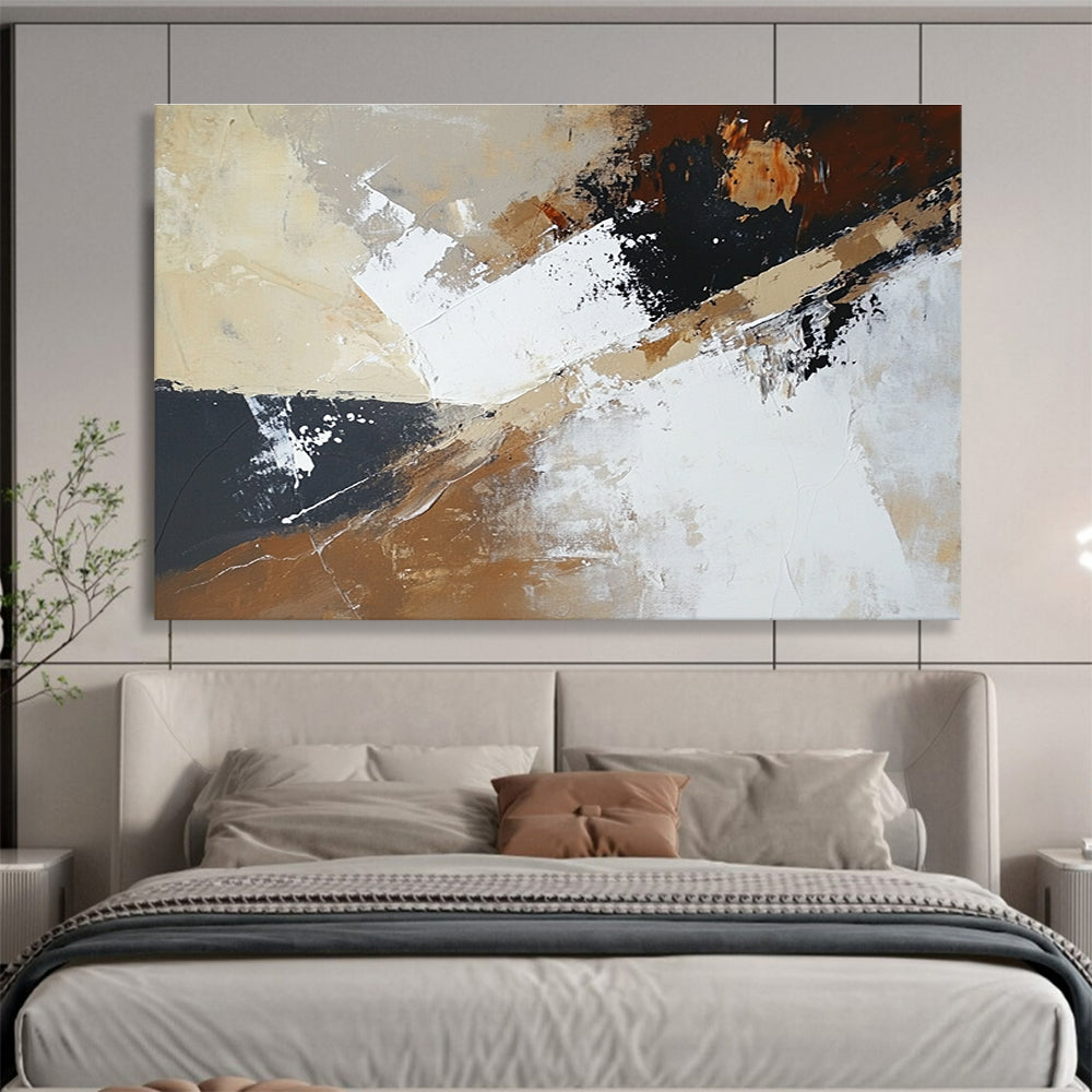 Beige Black White Abstract Painting with Dynamic Angles DYP486