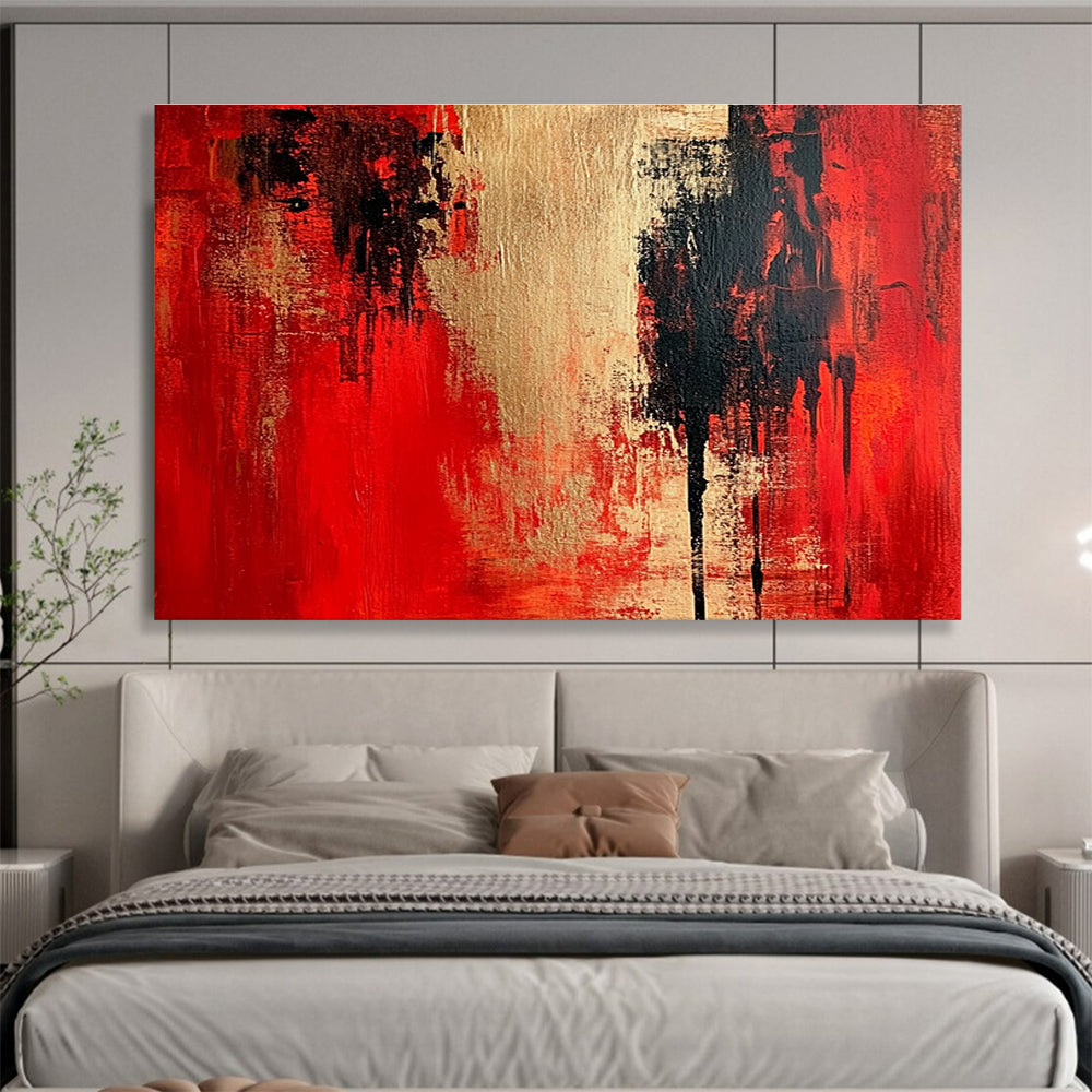 Large abstract painting featuring textured red and beige, vintage oil color palette, high resolution, detailed, and high contrast art inspired by Carolee Schneemann.SC272