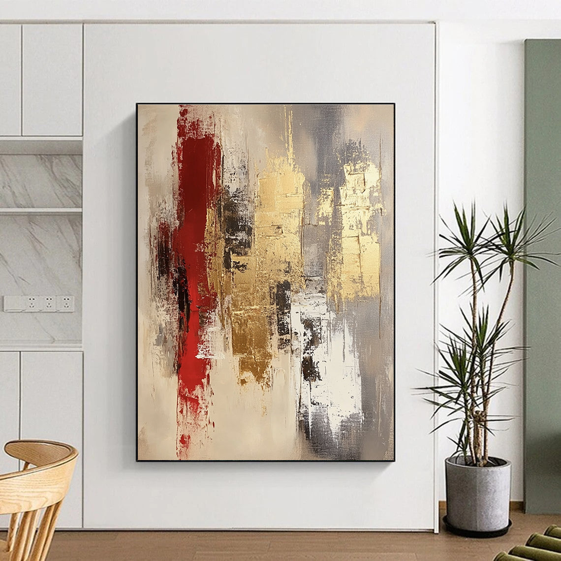 Red Gold and Gray Abstract Painting with Opulent Textures GER674