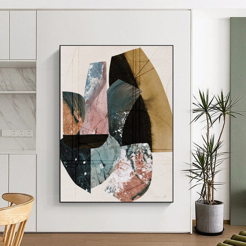 Geometric Collage with Earth Tones and Pastels Abstract Painting ADGE152