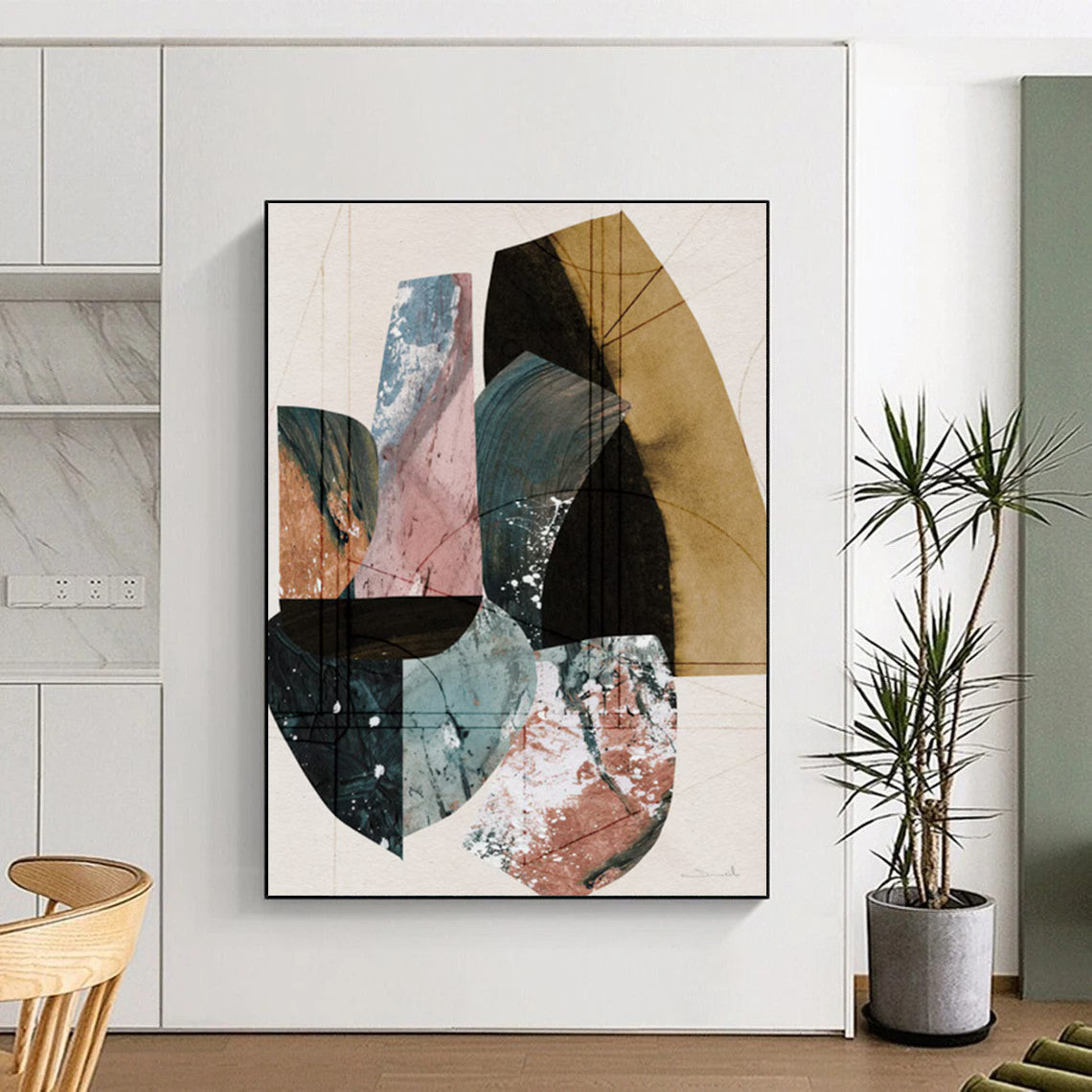 Geometric Collage with Earth Tones and Pastels Abstract Painting ADGE152