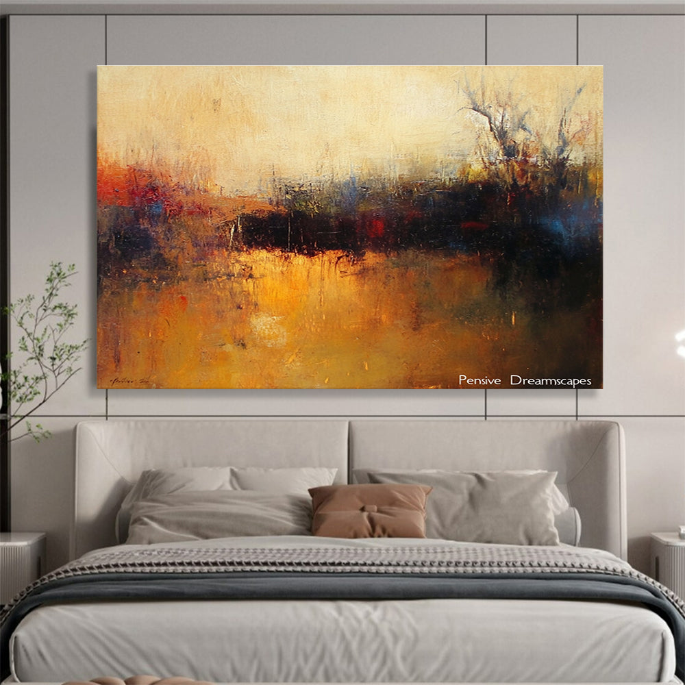 Misty Landscape Abstract Painting with Warm Earth Tones DYP502