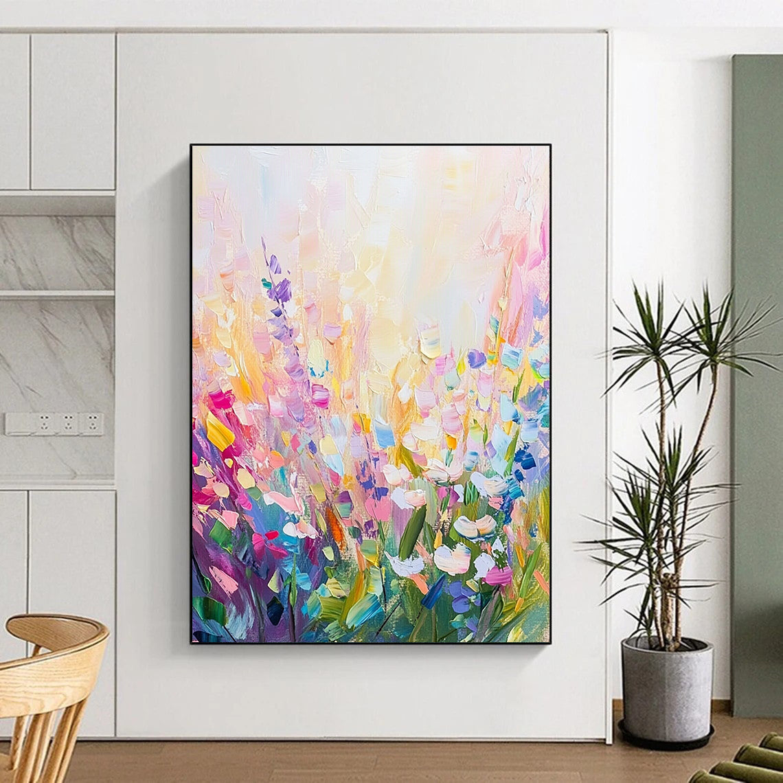 Abstract painting featuring colorful wildflowers in a vibrant dreamy style showcasing the beauty of nature and artistic expression.STSC1286