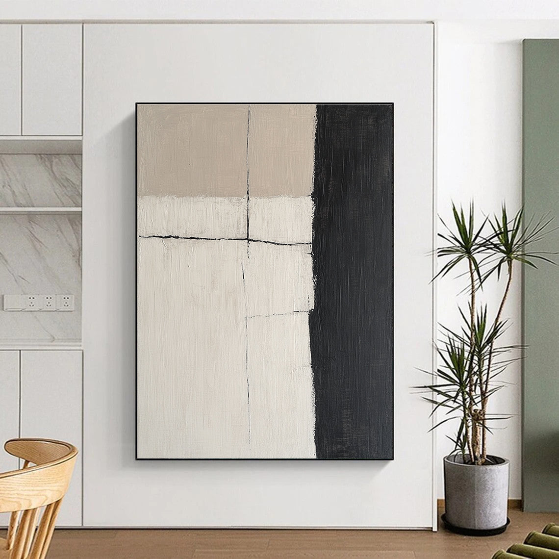 Beige Black Grid Abstract Painting GER847