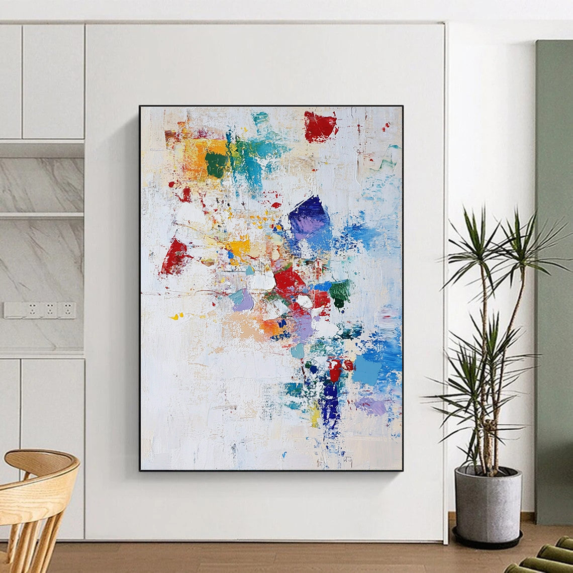 Colorful Patchwork Abstract Painting with Eclectic Shapes GER752