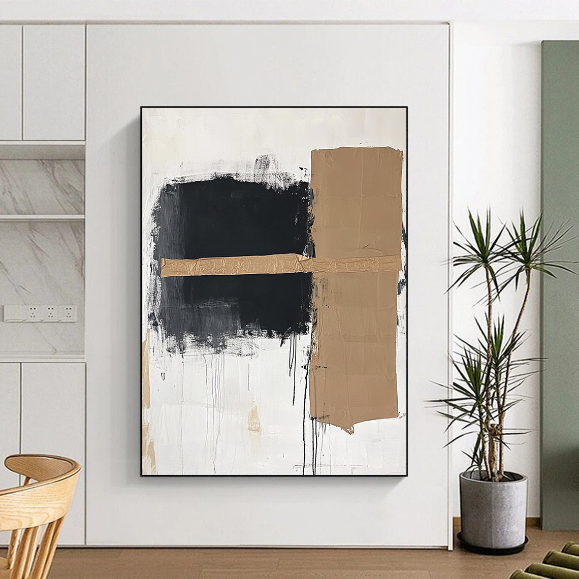 Black Beige Minimalist Collage Abstract Painting GER821