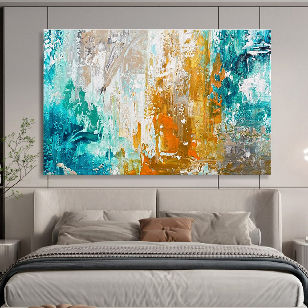 Teal Gold Orange Abstract Painting with Vibrant, Energetic Combinations THY382