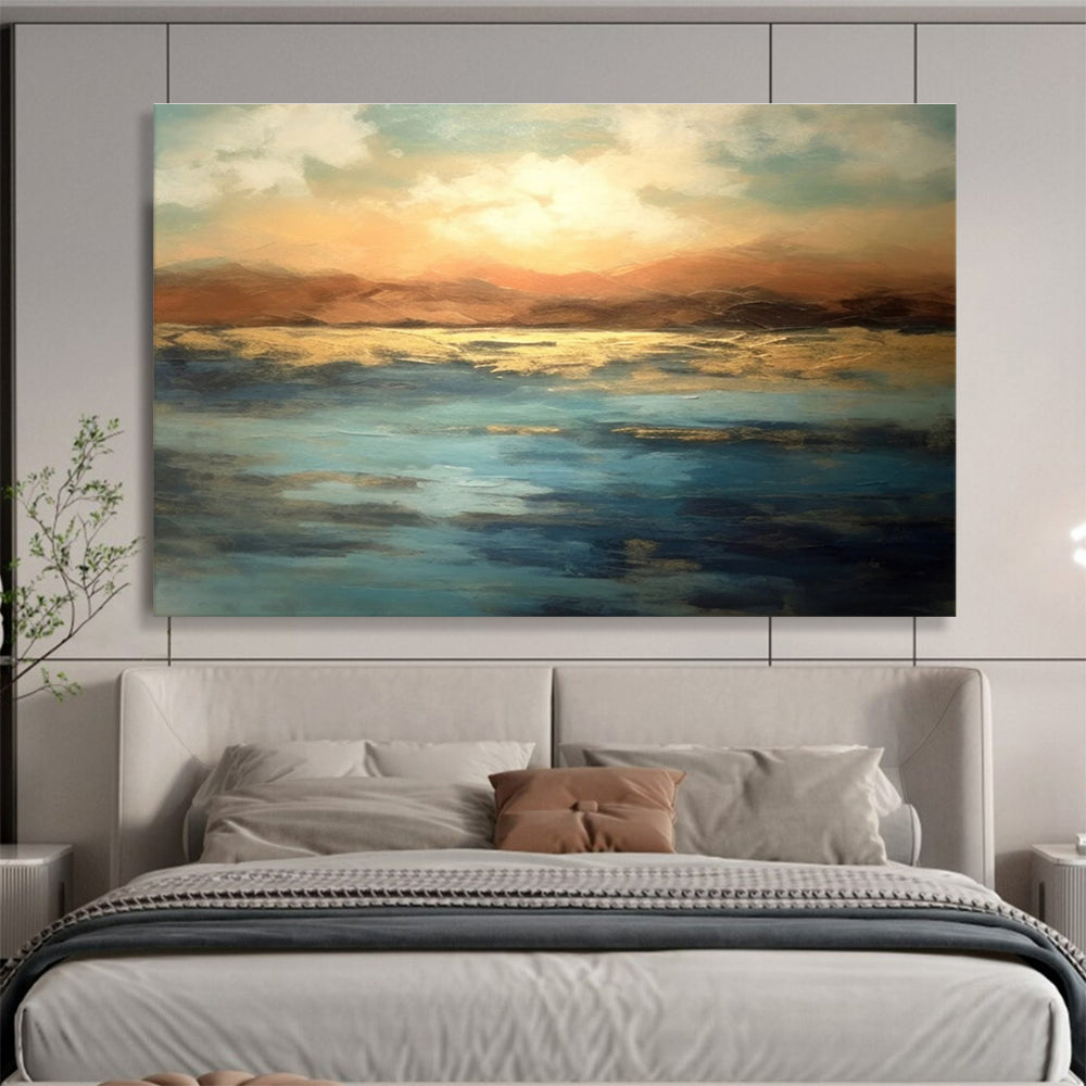 Orange Blue Sunset Lake Abstract Painting THY065