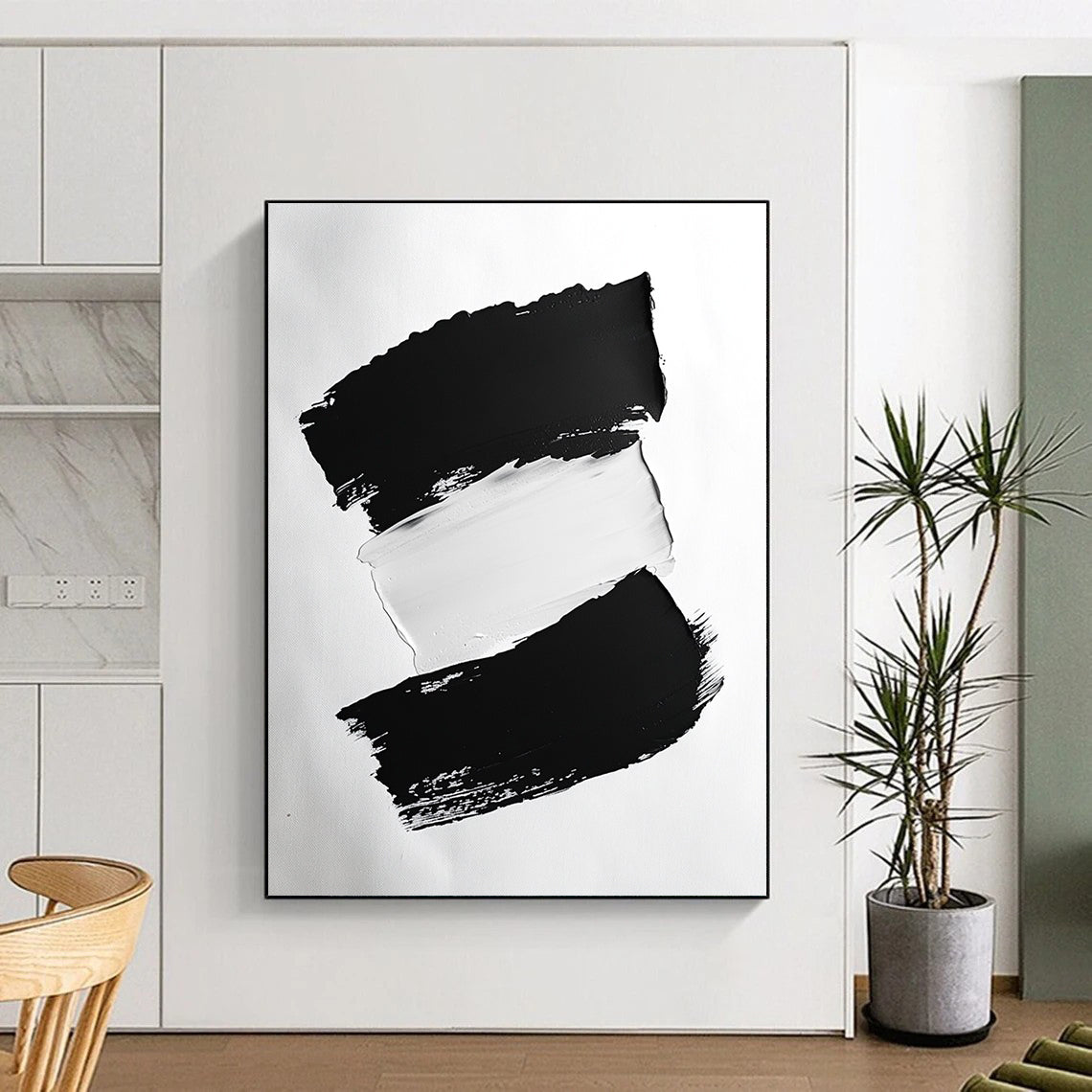 Black White Bold Brushstrokes Abstract Painting GER822