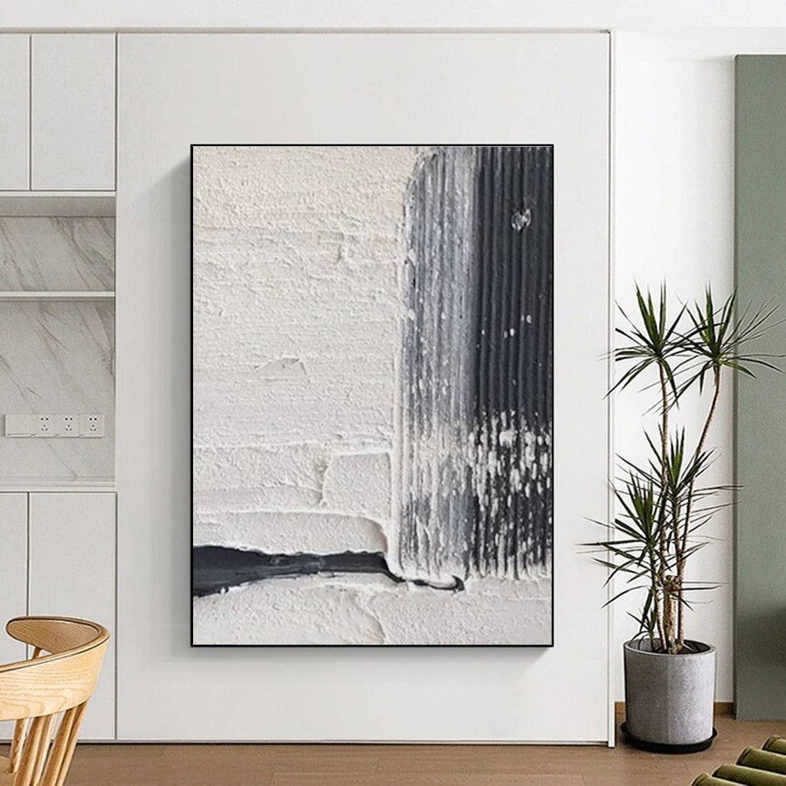 Textured White and Black Abstract Painting with Subtle Details ADGE147