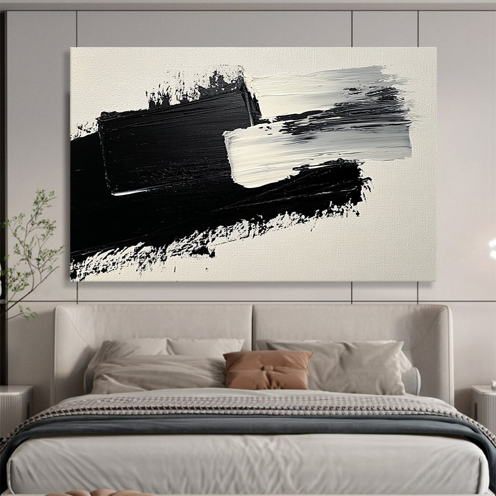 Black White Abstract Strokes Painting with Textured Brushstrokes DYP572