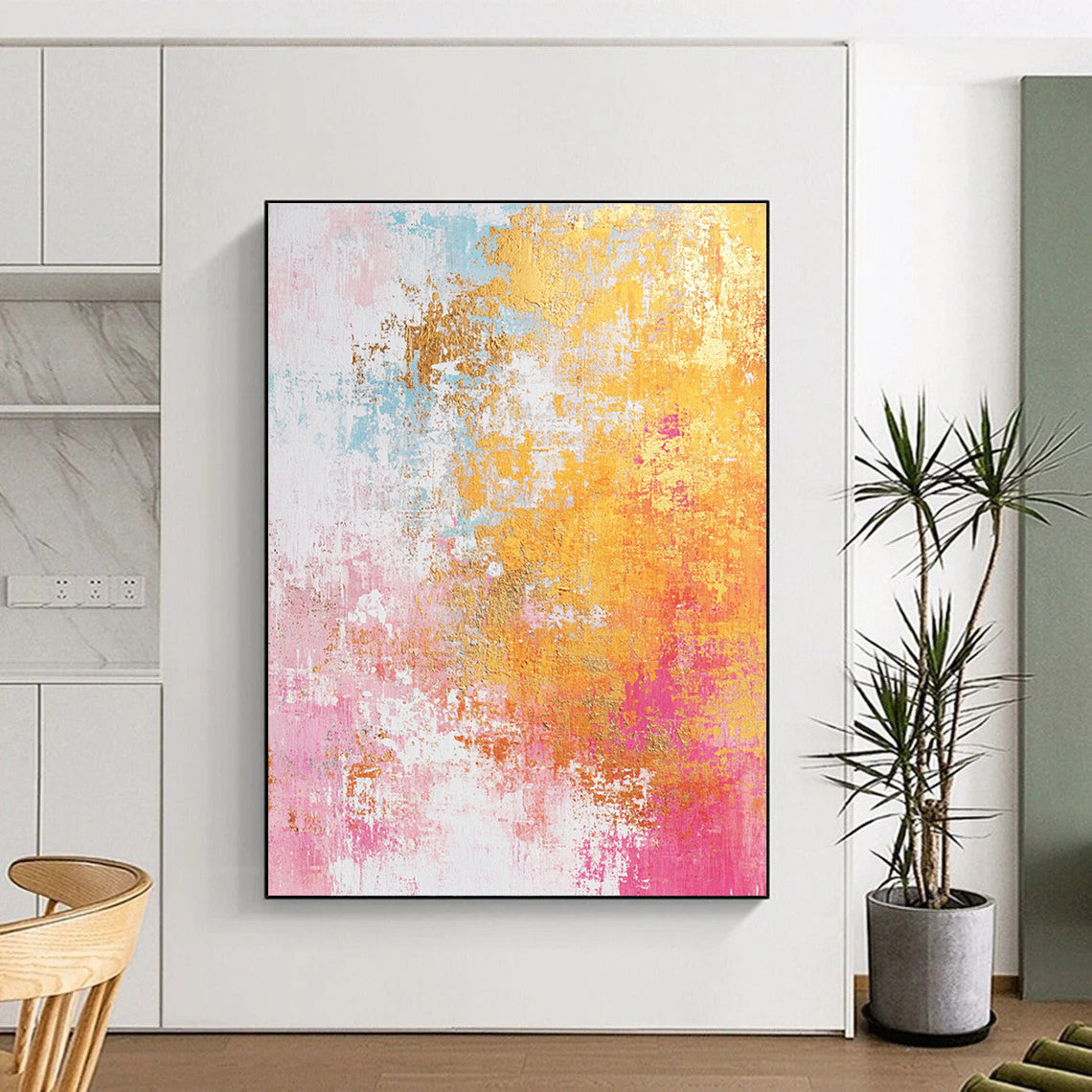 Colorful Gold Abstract with Pink Blue Yellow and Gold GER331
