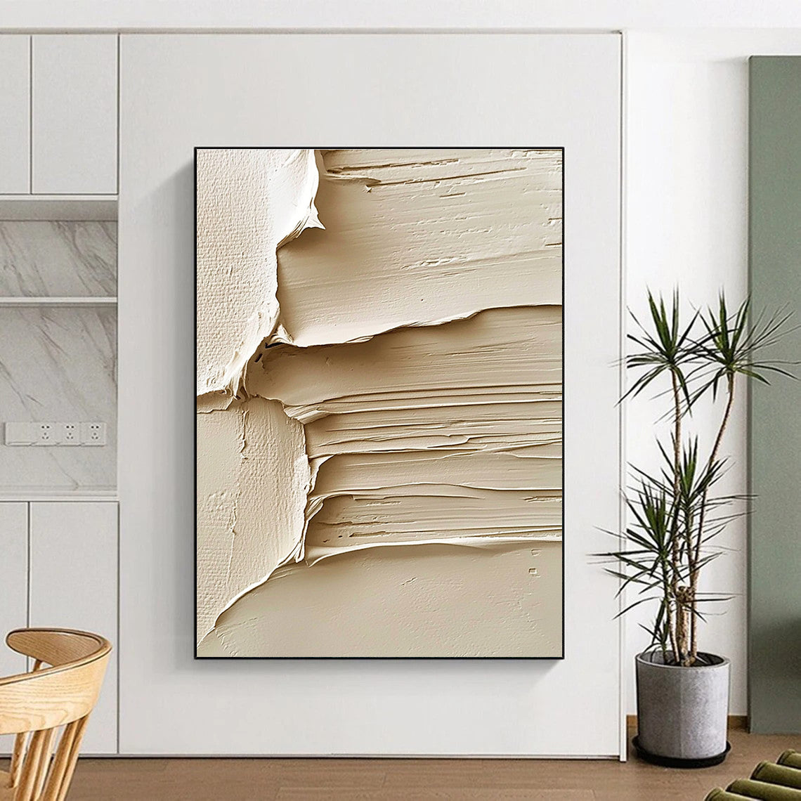 Beige Textured Abstract Painting with Layered Surfaces GER071