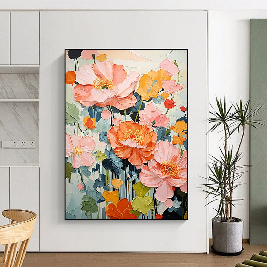 3D Floral Abstract Painting with Soft Pink and Orange Tones ADGE425