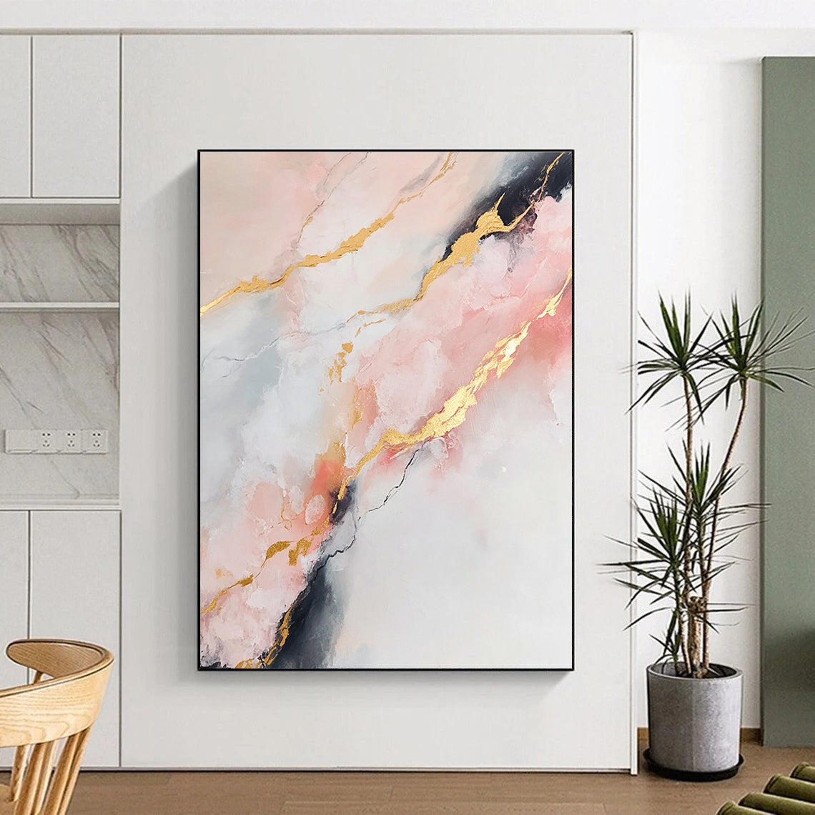 Marble - Inspired Abstract Painting with Pink and Gold GER279