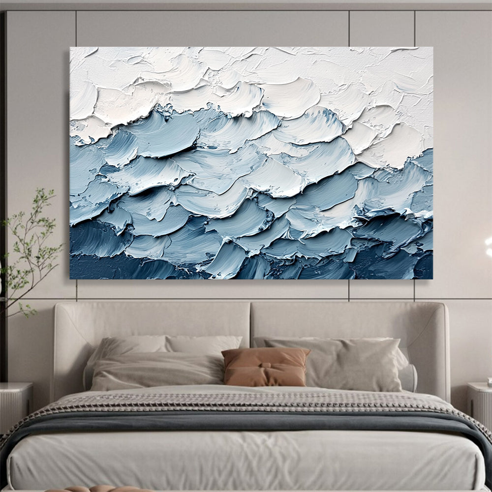 Textured Blue Waves Abstract Painting with Thick Brushstrokes DYP364