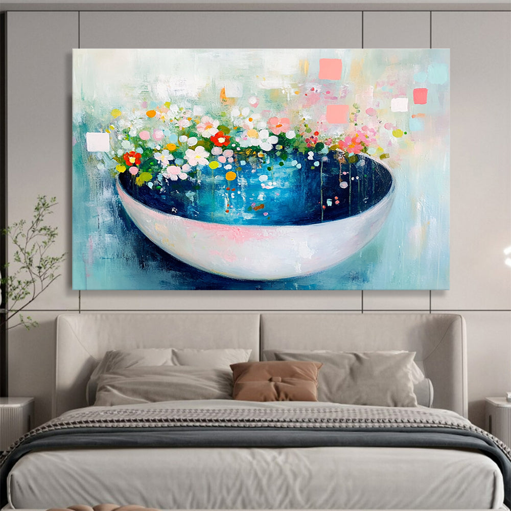 Floral Bowl Abstract Painting with Colorful Flowers DYP494