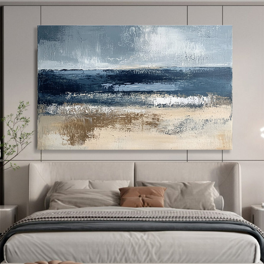 Gray and Blue Coastal Abstract Painting with Textured Layers DYP362