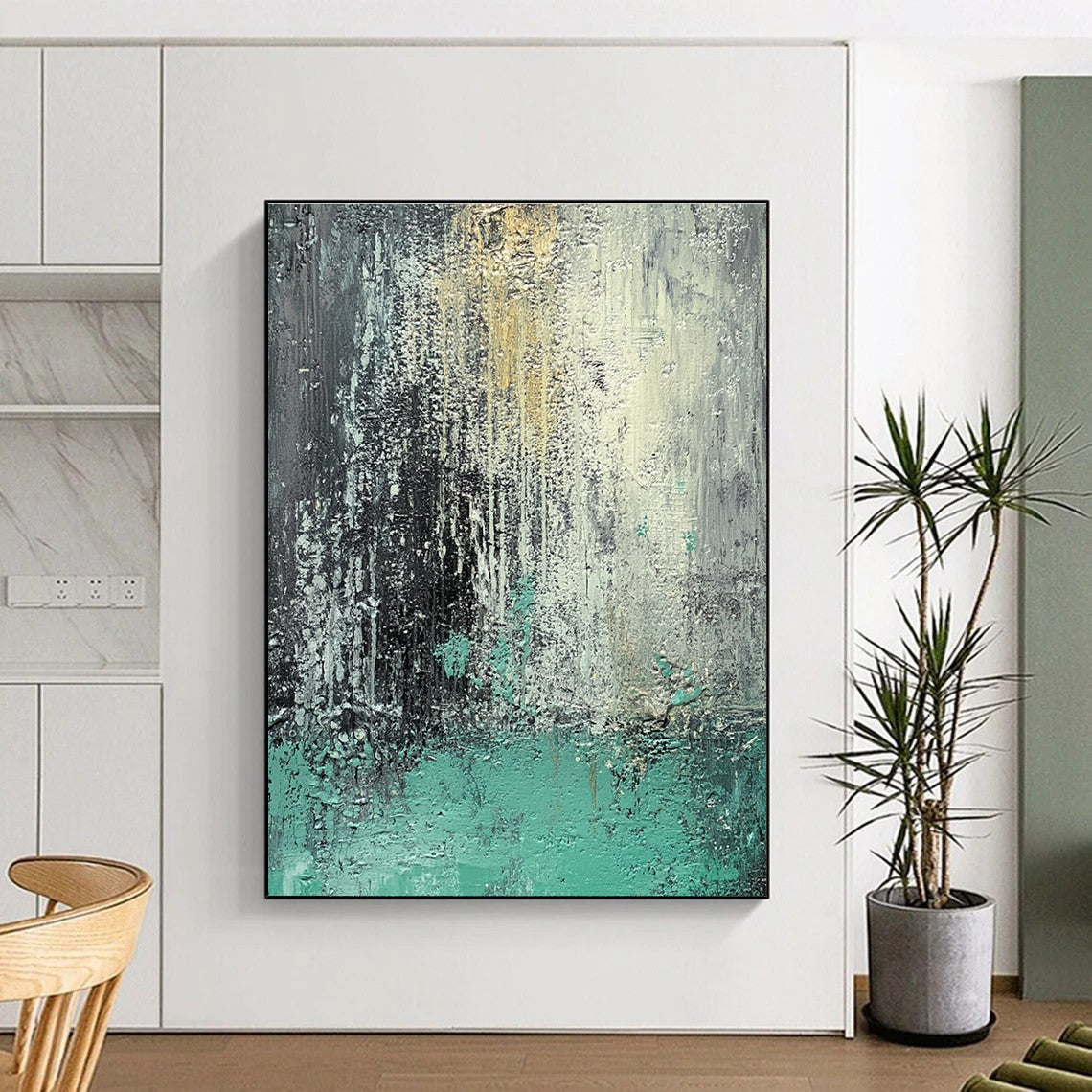 Teal and Orange Abstract with Textured Surfaces GER287
