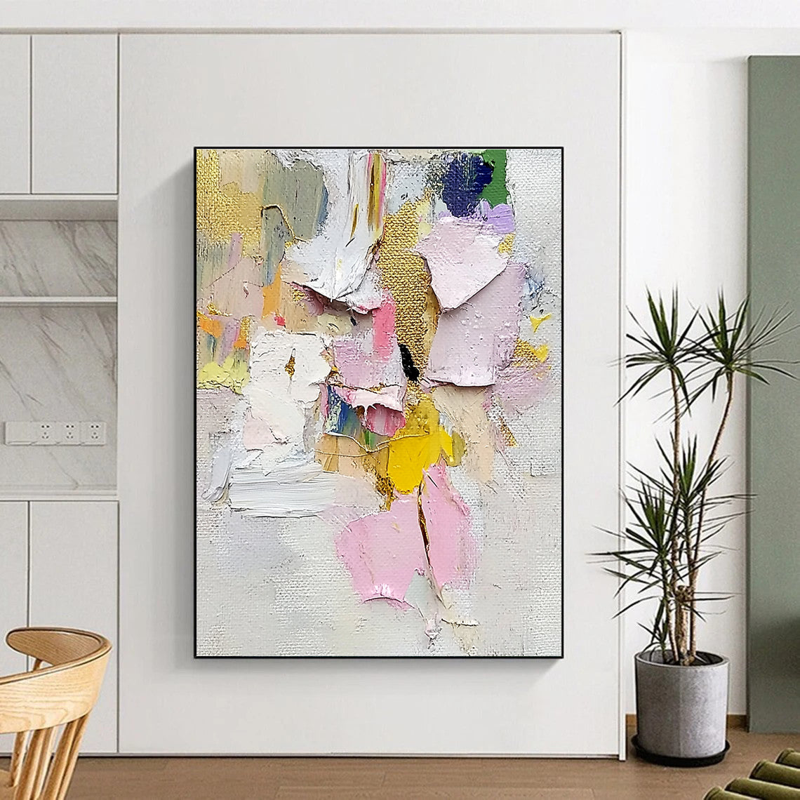 Colorful Patchwork Abstract Painting with Gold Accents GER620