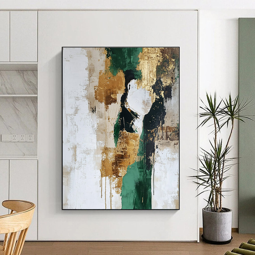 Green Gold Beige Abstract Painting with Opulent Textures GER539