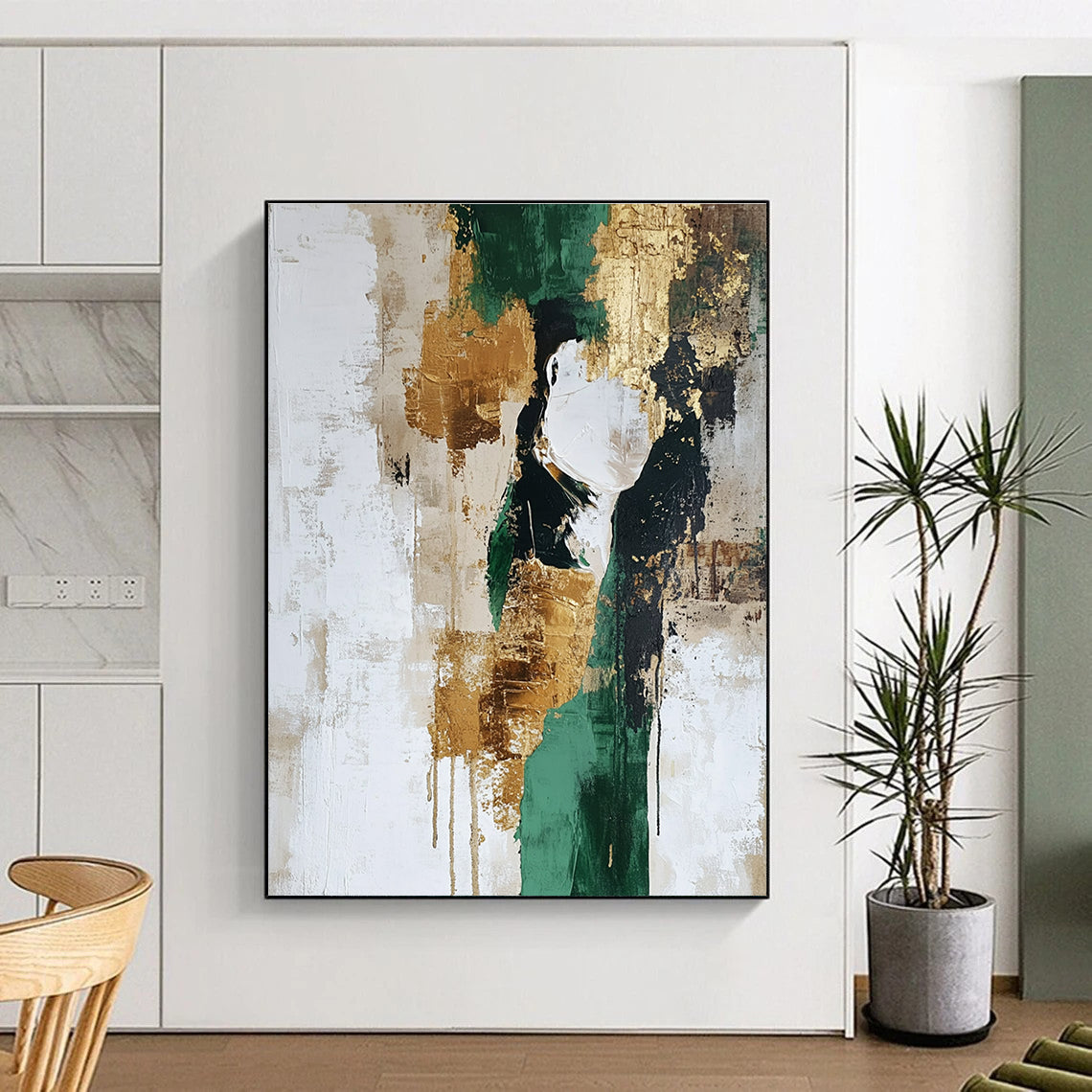 Green Gold Beige Abstract Painting with Opulent Textures GER539